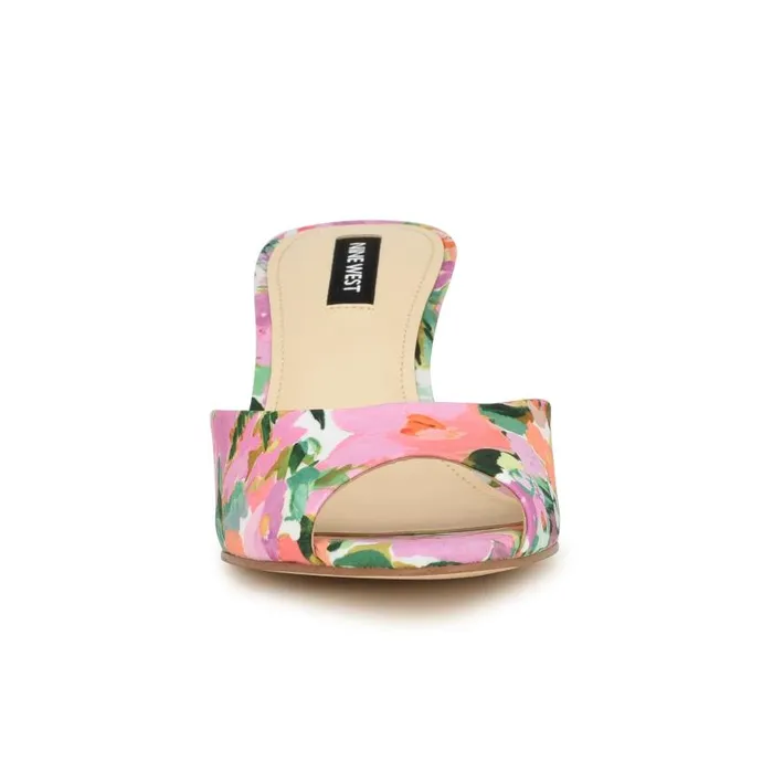 Luvlie Heeled Slide Sandals Pink Floral Women Nine West Heels