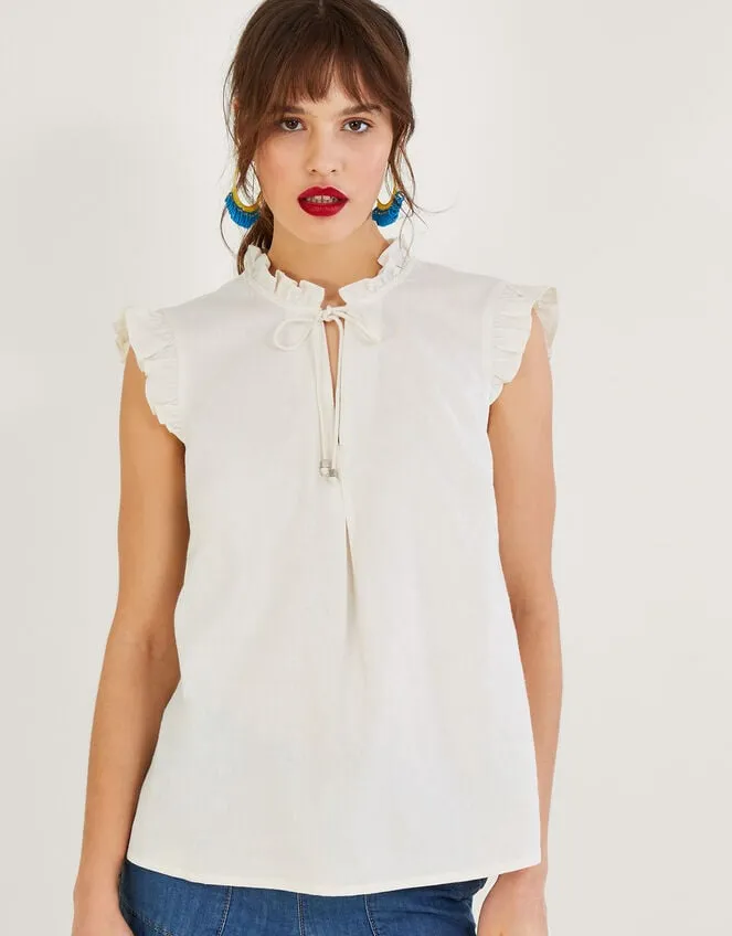 Lydie Frill Tank Top In Linen Blend Ivory Women Monsoon Tops and Blouses