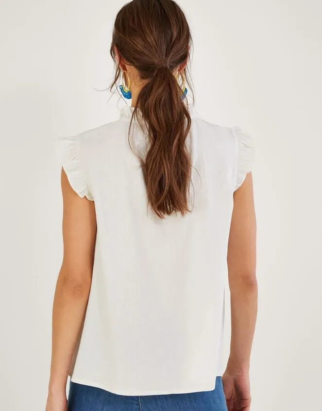 Lydie Frill Tank Top In Linen Blend Ivory Women Monsoon Tops and Blouses