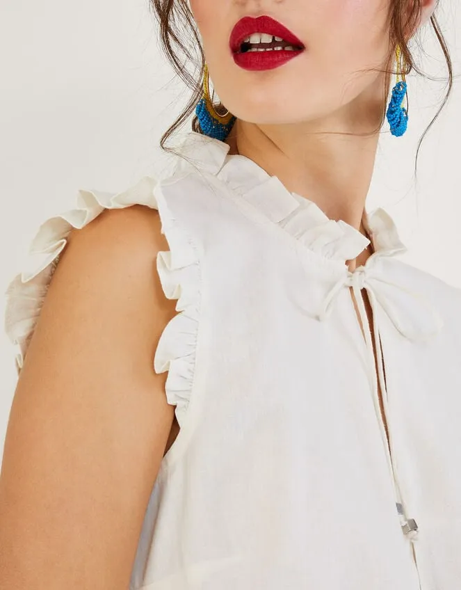 Lydie Frill Tank Top In Linen Blend Ivory Women Monsoon Tops and Blouses