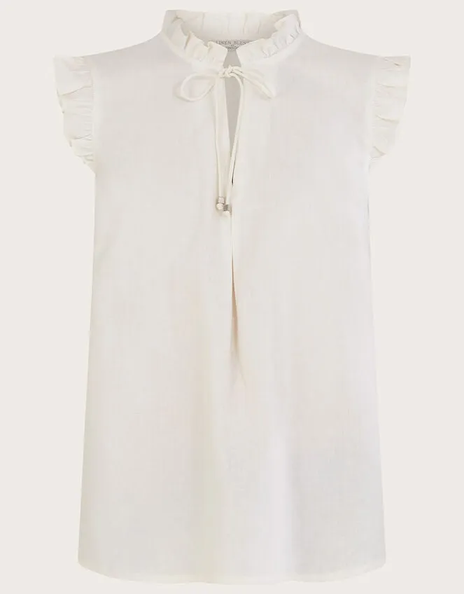 Lydie Frill Tank Top In Linen Blend Ivory Women Monsoon Tops and Blouses