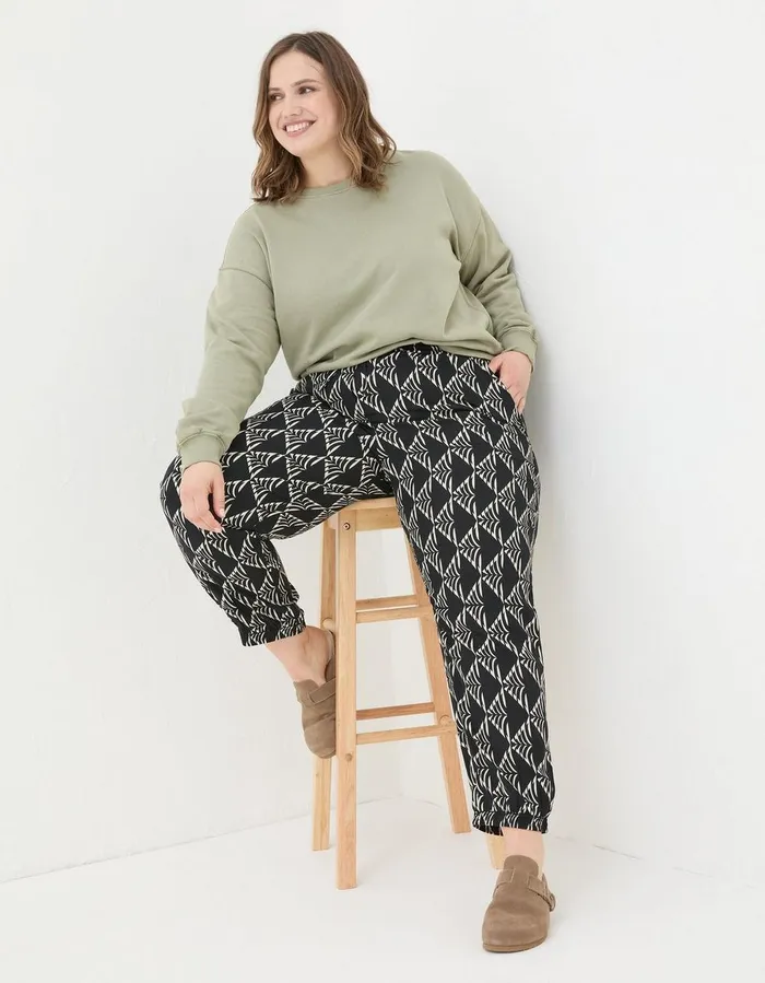 Lyme Mono Geo Trousers Black Women FatFace Trousers and Leggings
