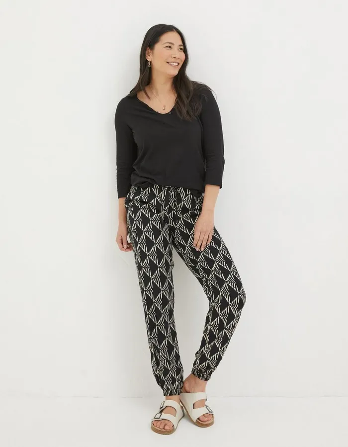 Lyme Mono Geo Trousers Black Women FatFace Trousers and Leggings