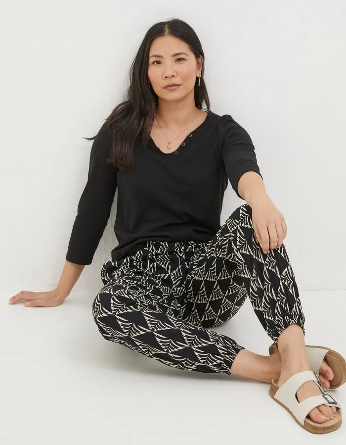 Lyme Mono Geo Trousers Black Women FatFace Trousers and Leggings