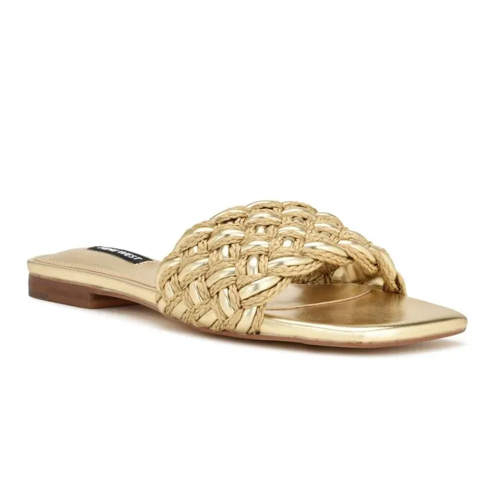 Maci Flat Slide Sandals Gold Women Nine West Sandals