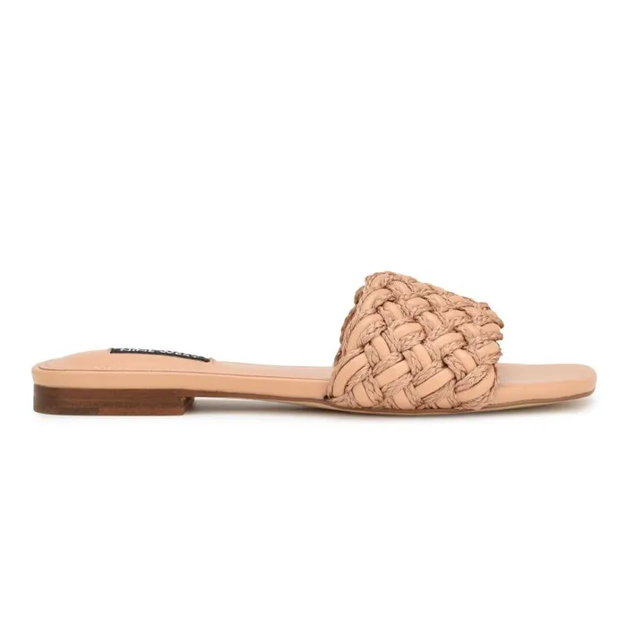 Maci Flat Slide Sandals Natural Women Nine West Sandals
