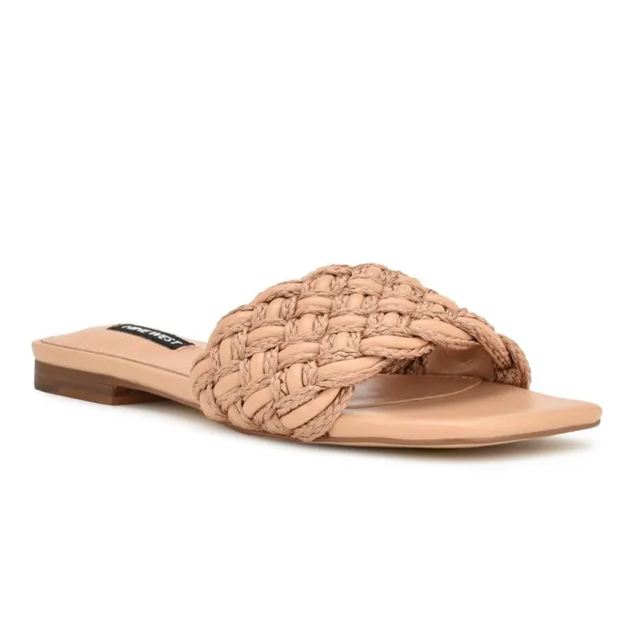 Maci Flat Slide Sandals Natural Women Nine West Sandals