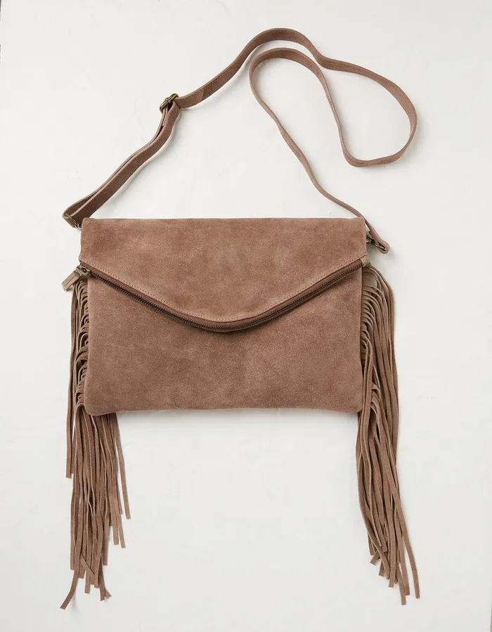 Maelie Tassel Suede Crossbody Bag Stone Women FatFace Bags and Purses