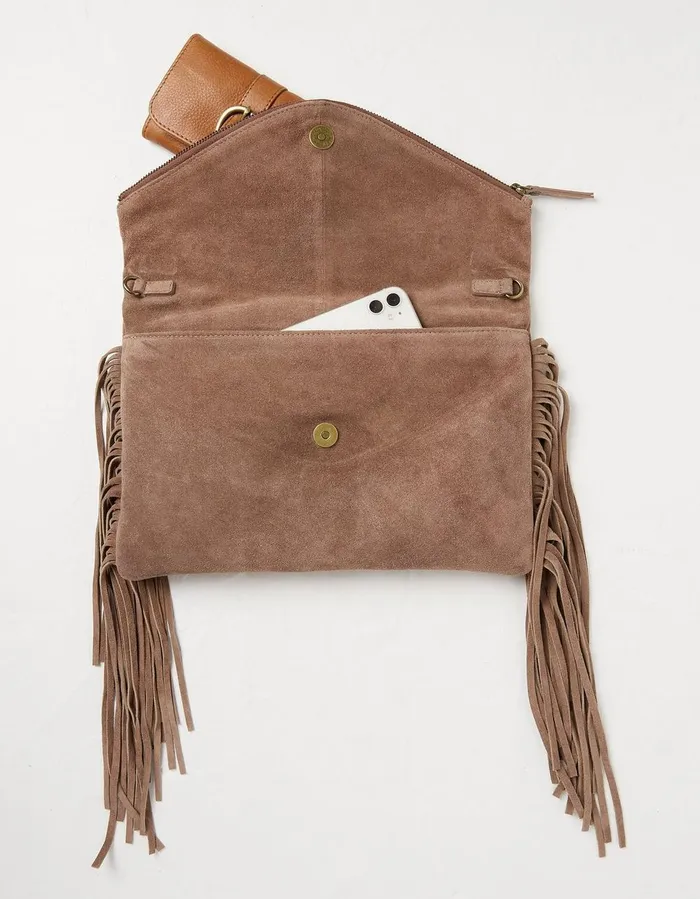 Maelie Tassel Suede Crossbody Bag Stone Women FatFace Bags and Purses