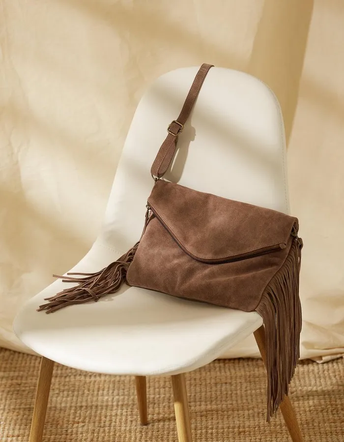 Maelie Tassel Suede Crossbody Bag Stone Women FatFace Bags and Purses