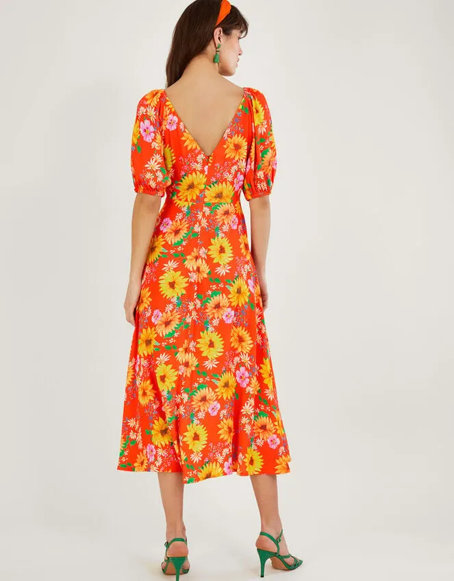 Manuela Sunflower Dress In Sustainable Viscose Orange Women Monsoon Occasionwear