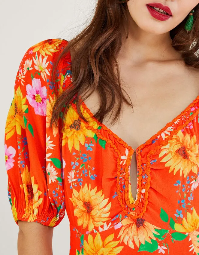Manuela Sunflower Dress In Sustainable Viscose Orange Women Monsoon Occasionwear