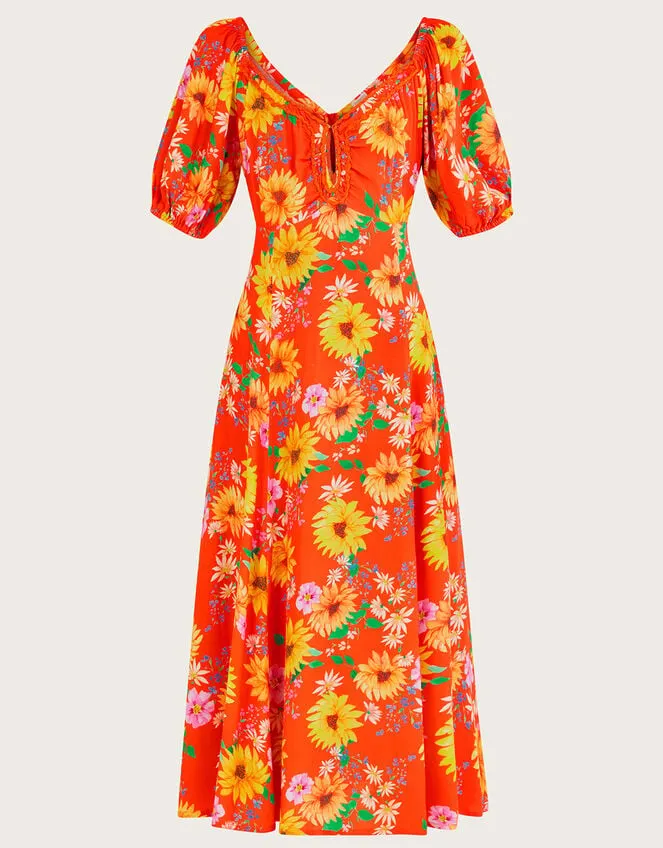 Manuela Sunflower Dress In Sustainable Viscose Orange Women Monsoon Occasionwear