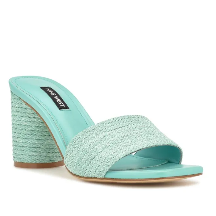 Mapeli Heeled Slide Sandals Aqua Blue Women Nine West Sandals