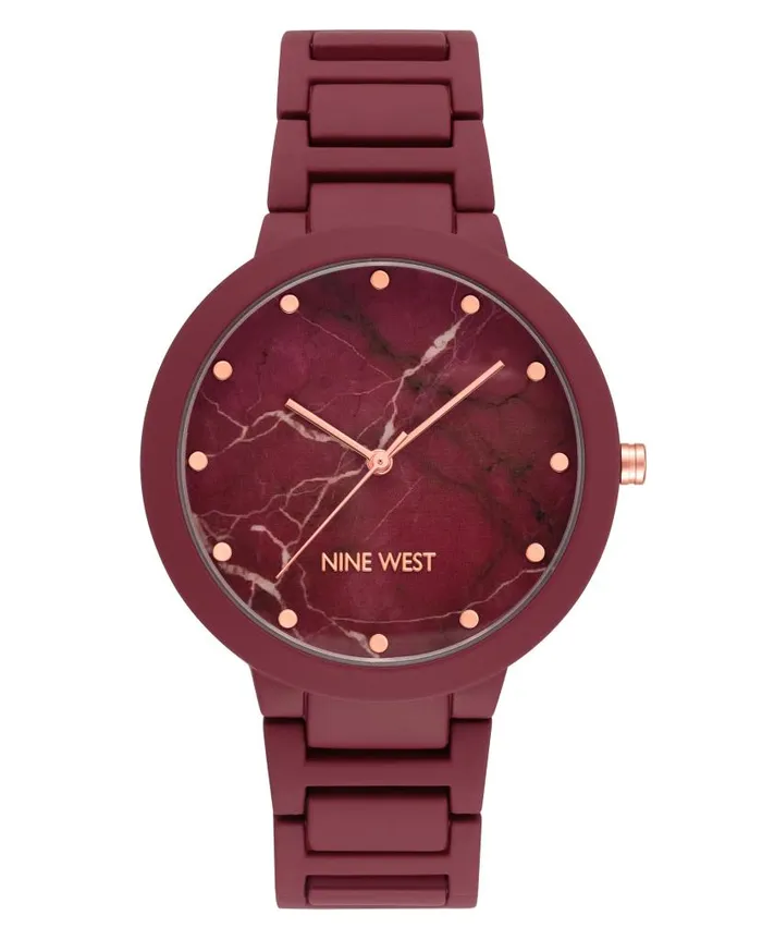 Marbleized Dial Bracelet Watch Burgundyrose Gold WomenMen Nine West Watches