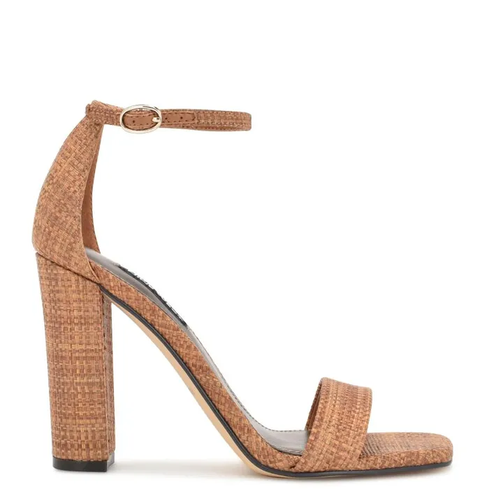Marrie Ankle Strap Sandals Brown Raffia Women Nine West Heels