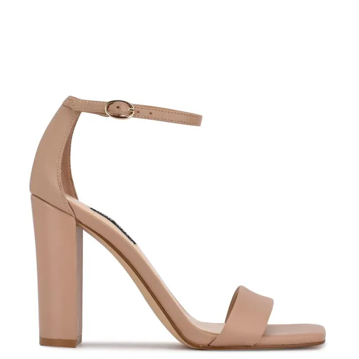 Marrie Ankle Strap Sandals Nude Leather Women Nine West Heels