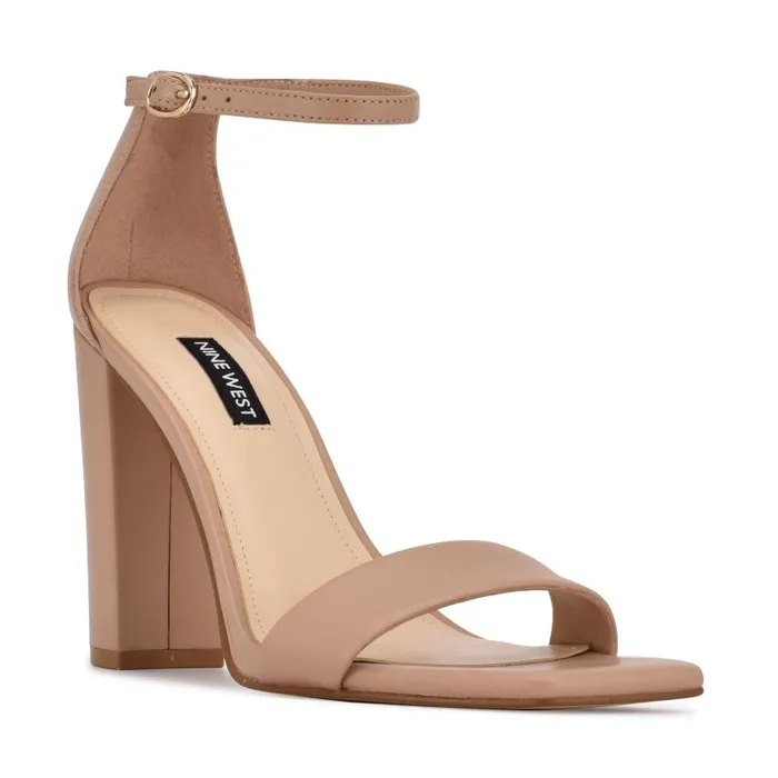 Marrie Ankle Strap Sandals Nude Leather Women Nine West Heels