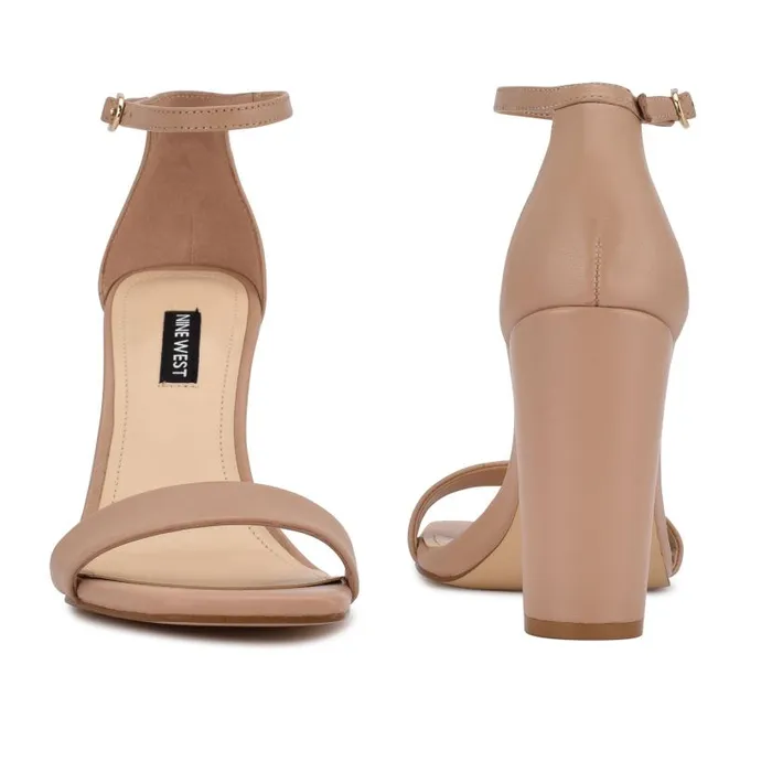 Marrie Ankle Strap Sandals Nude Leather Women Nine West Heels