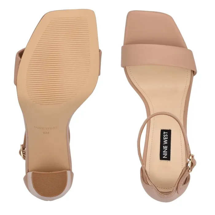 Marrie Ankle Strap Sandals Nude Leather Women Nine West Heels