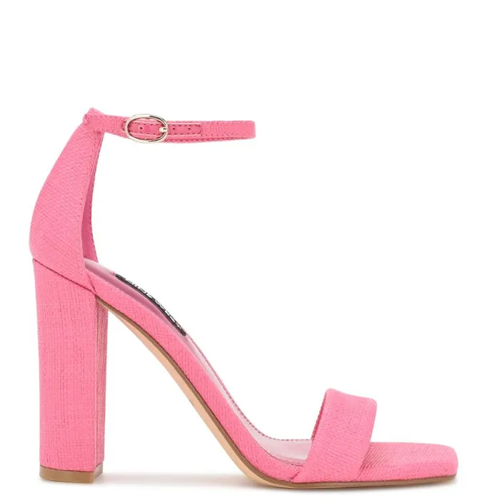 Marrie Ankle Strap Sandals Pink Raffia Women Nine West Heels