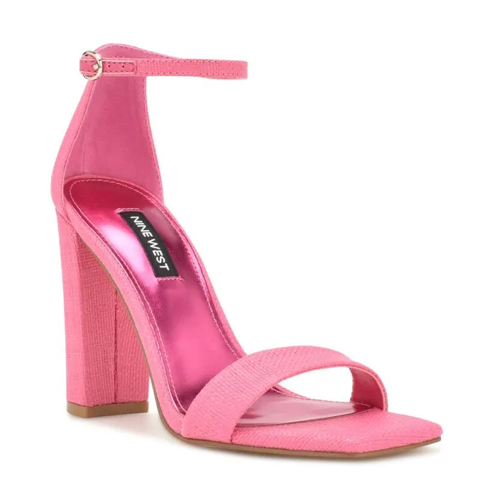 Marrie Ankle Strap Sandals Pink Raffia Women Nine West Heels