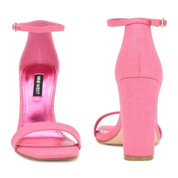 Marrie Ankle Strap Sandals Pink Raffia Women Nine West Heels