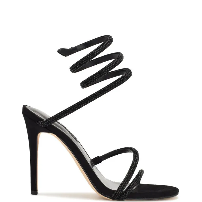 Maskil Ankle Wrap Heeled Sandals Black Suede Women Nine West Sandals