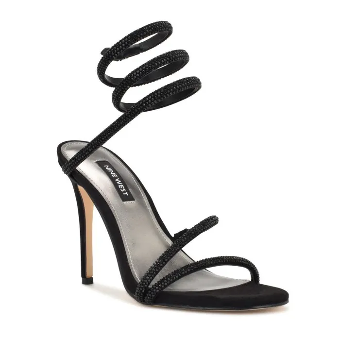 Maskil Ankle Wrap Heeled Sandals Black Suede Women Nine West Sandals