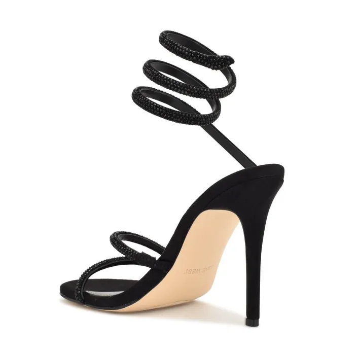 Maskil Ankle Wrap Heeled Sandals Black Suede Women Nine West Sandals