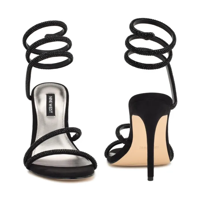 Maskil Ankle Wrap Heeled Sandals Black Suede Women Nine West Sandals