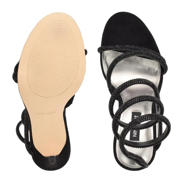 Maskil Ankle Wrap Heeled Sandals Black Suede Women Nine West Sandals