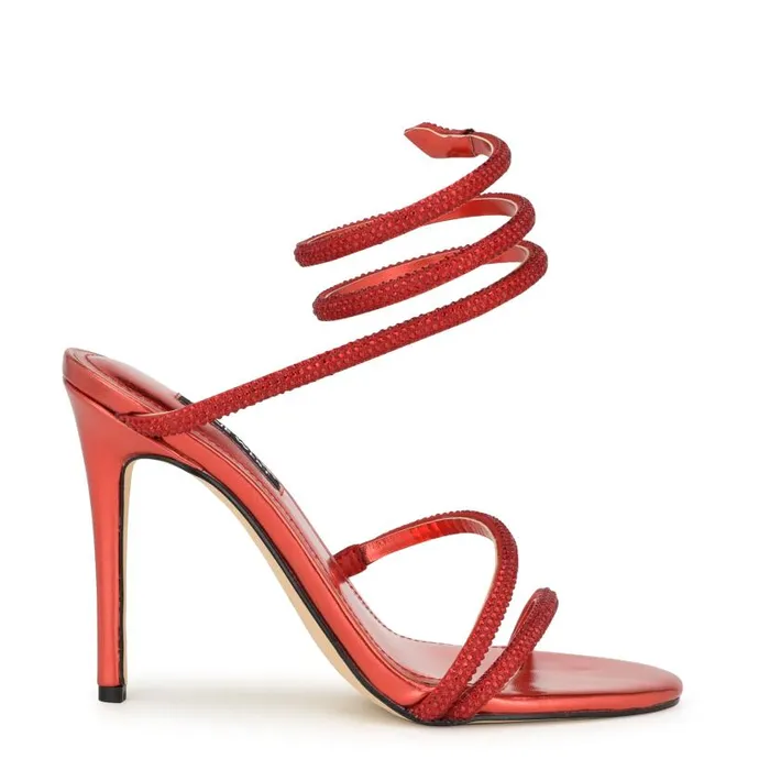 Maskil Ankle Wrap Heeled Sandals Red Women Nine West Heels