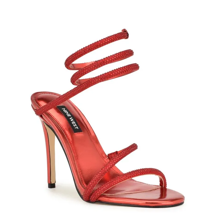 Maskil Ankle Wrap Heeled Sandals Red Women Nine West Heels