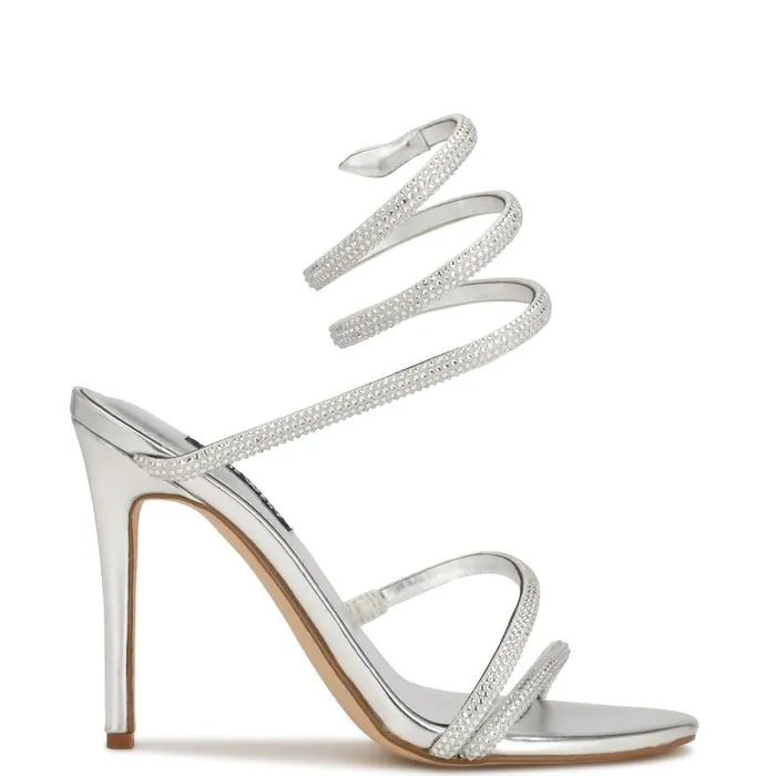 Maskil Ankle Wrap Heeled Sandals Silver Shimmer Women Nine West Sandals
