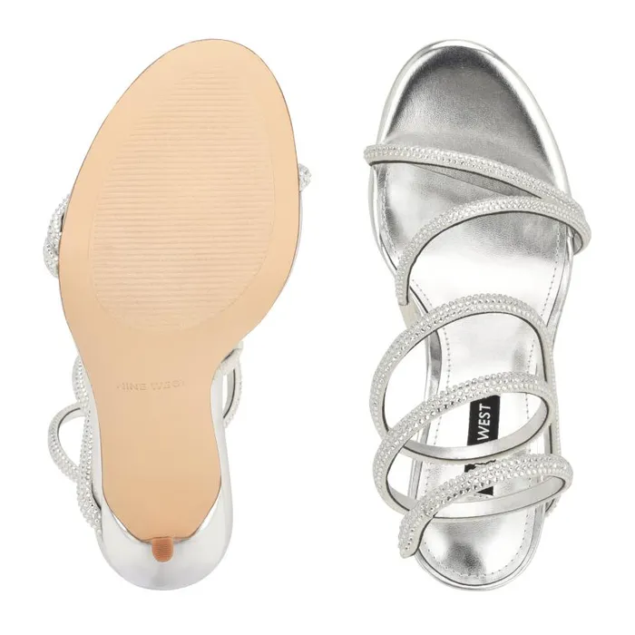 Maskil Ankle Wrap Heeled Sandals Silver Shimmer Women Nine West Sandals
