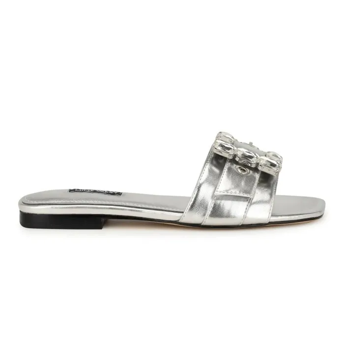 Matter Buckle Flat Sandals Silver Women Nine West Sandals
