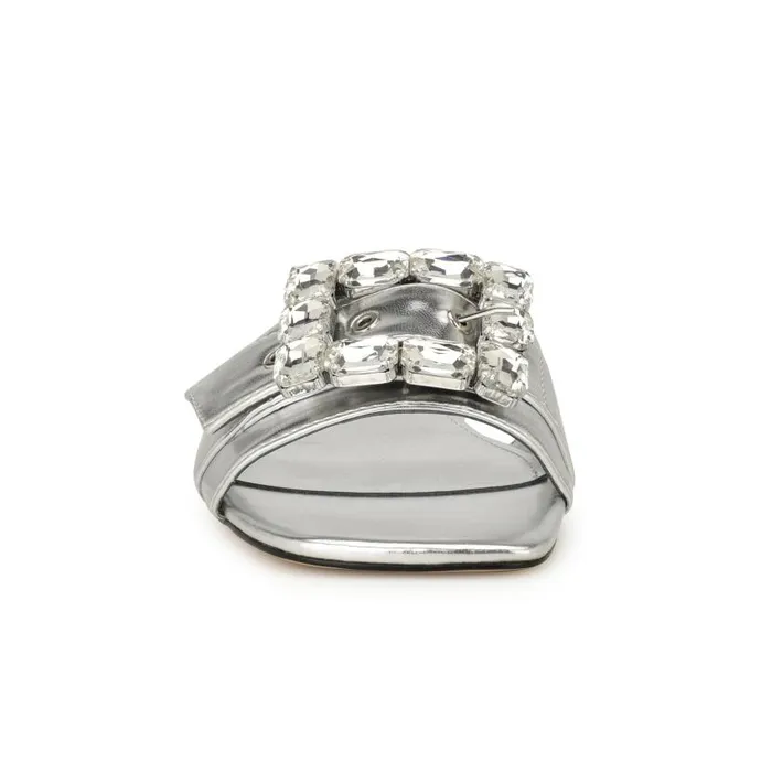 Matter Buckle Flat Sandals Silver Women Nine West Sandals