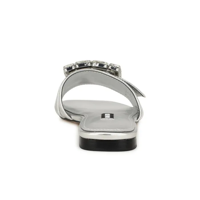 Matter Buckle Flat Sandals Silver Women Nine West Sandals