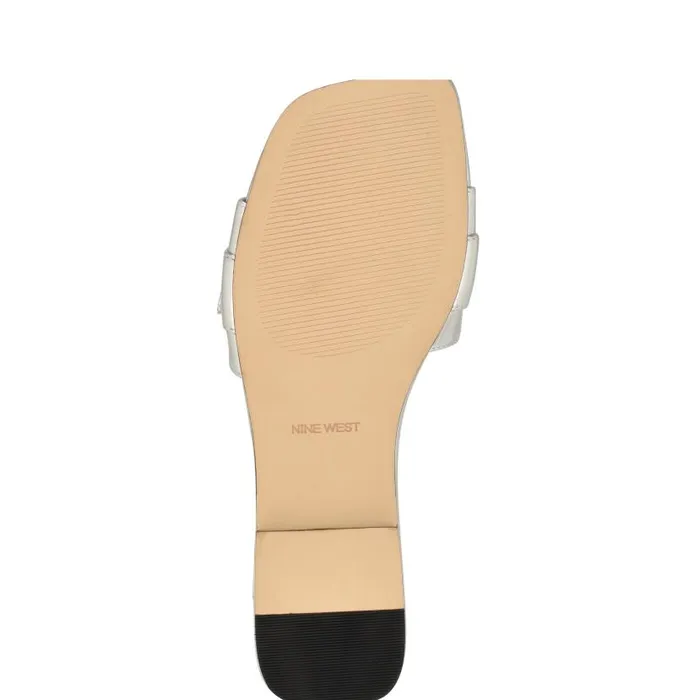 Matter Buckle Flat Sandals Silver Women Nine West Sandals