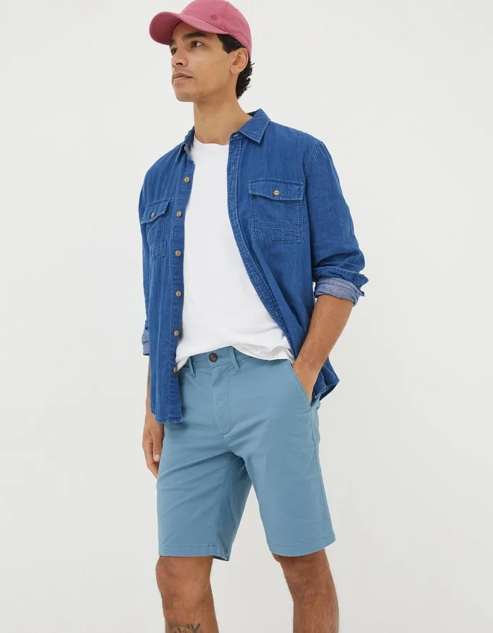Mawes Organic Cotton Chino Shorts Washed Blue Men FatFace Shorts