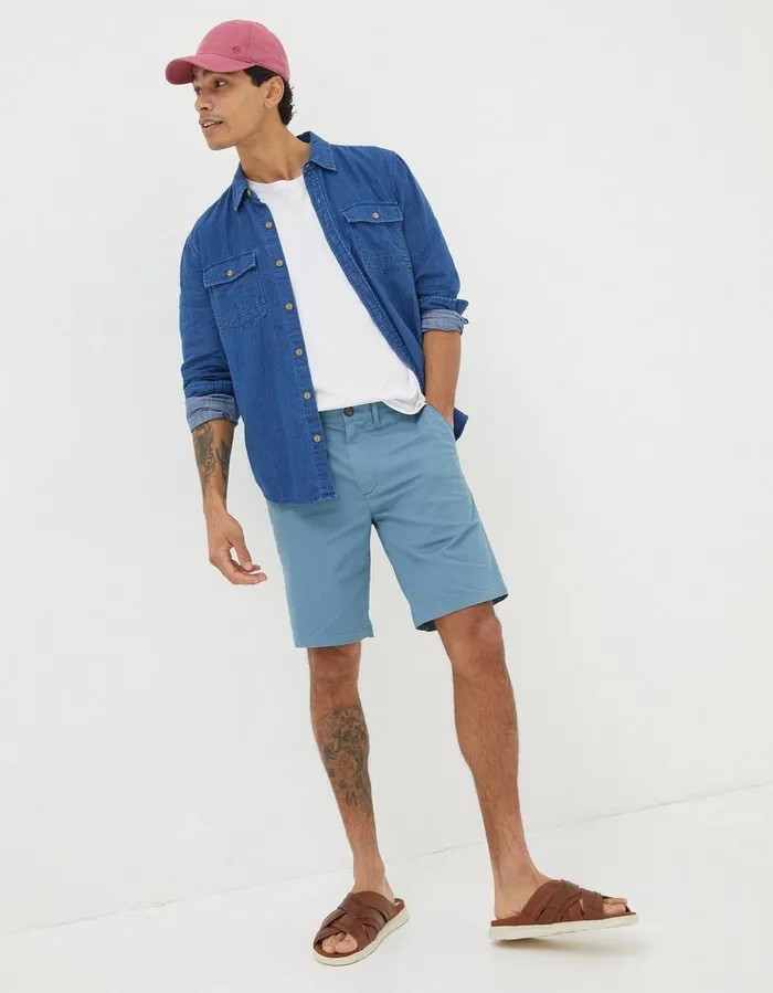 Mawes Organic Cotton Chino Shorts Washed Blue Men FatFace Shorts