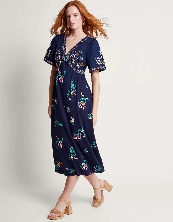 Maya Floral Embroidered Dress Blue Women Monsoon Dresses