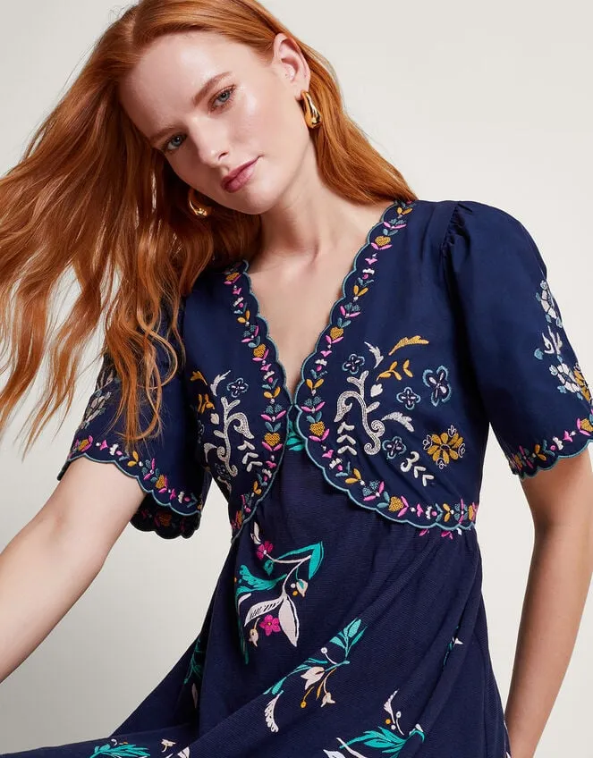 Maya Floral Embroidered Dress Blue Women Monsoon Dresses