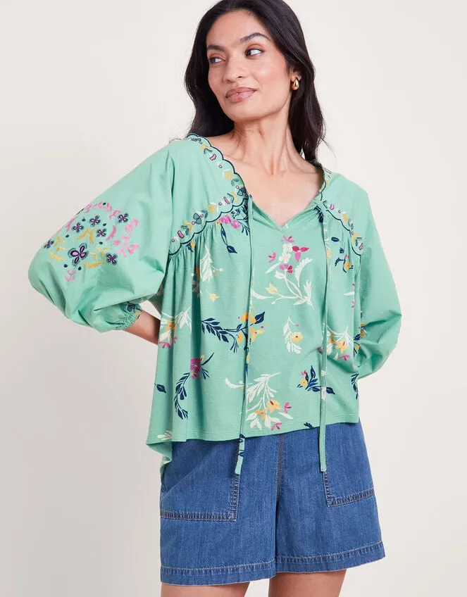 Maya Floral Embroidered Top Green Women Monsoon Casualwear