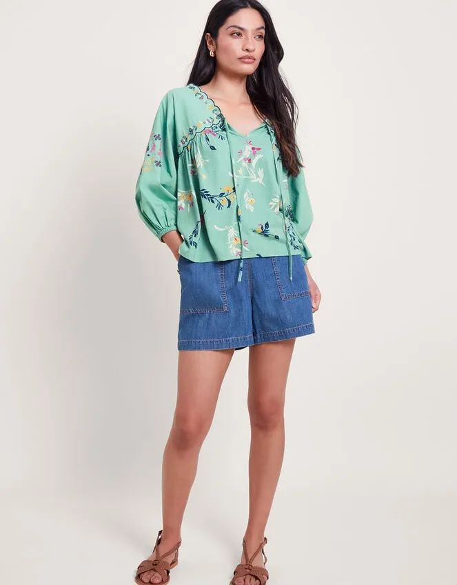 Maya Floral Embroidered Top Green Women Monsoon Casualwear