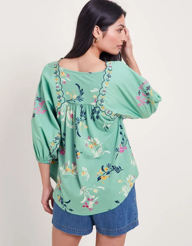 Maya Floral Embroidered Top Green Women Monsoon Casualwear