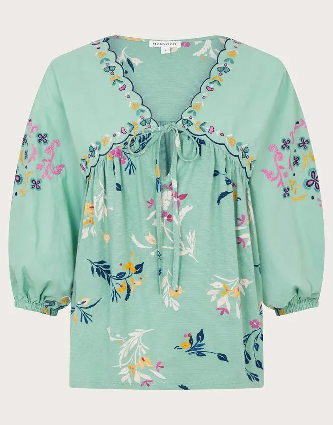 Maya Floral Embroidered Top Green Women Monsoon Casualwear