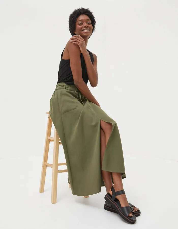 Melanie Utility Midi Skirt Khaki Green Women FatFace Skirts