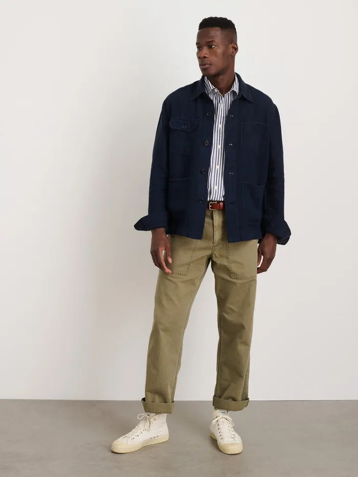 Men Alex Mill Jackets Coats Garment Dyed Work Jacket In Linen Dark Navy